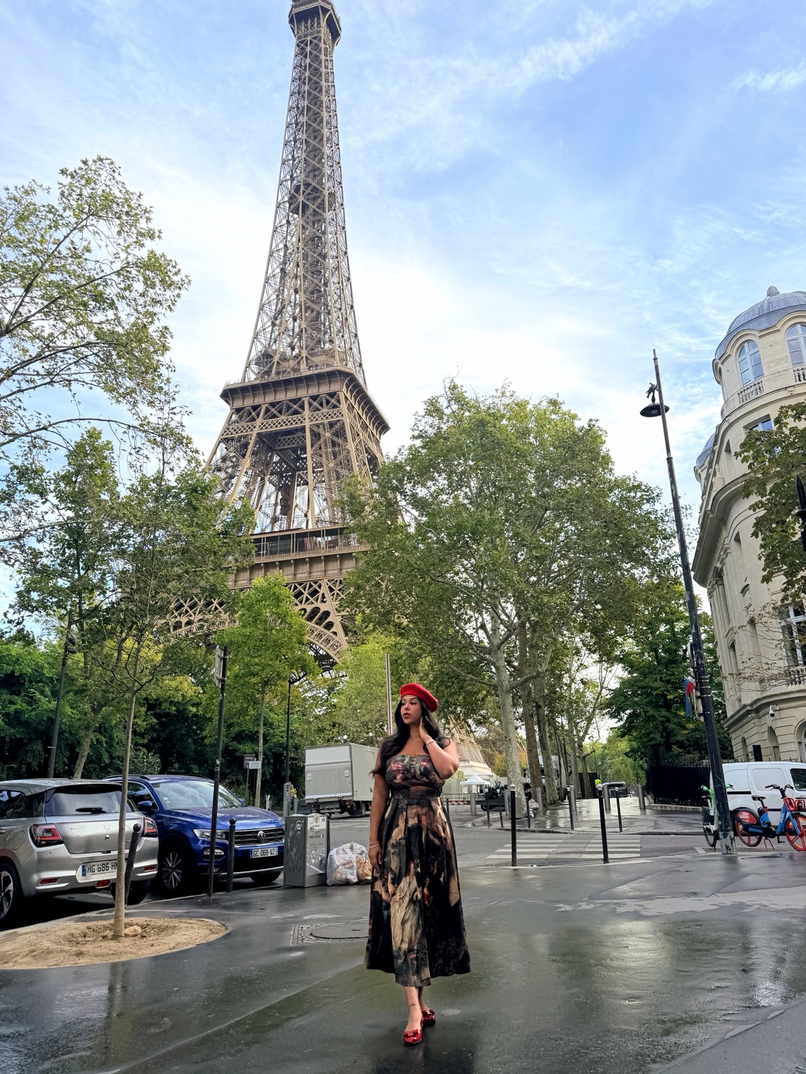 Jazmin beneath the Eiffel Tower in Paris, France